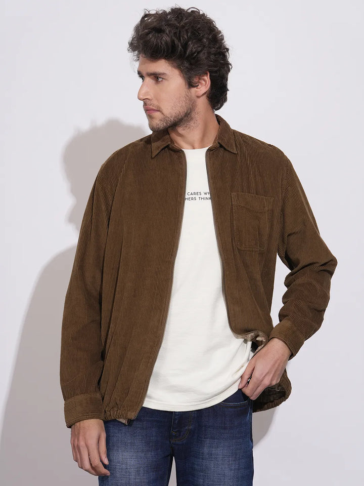 Brown Regular Fit Regular Collar Men's Shacket