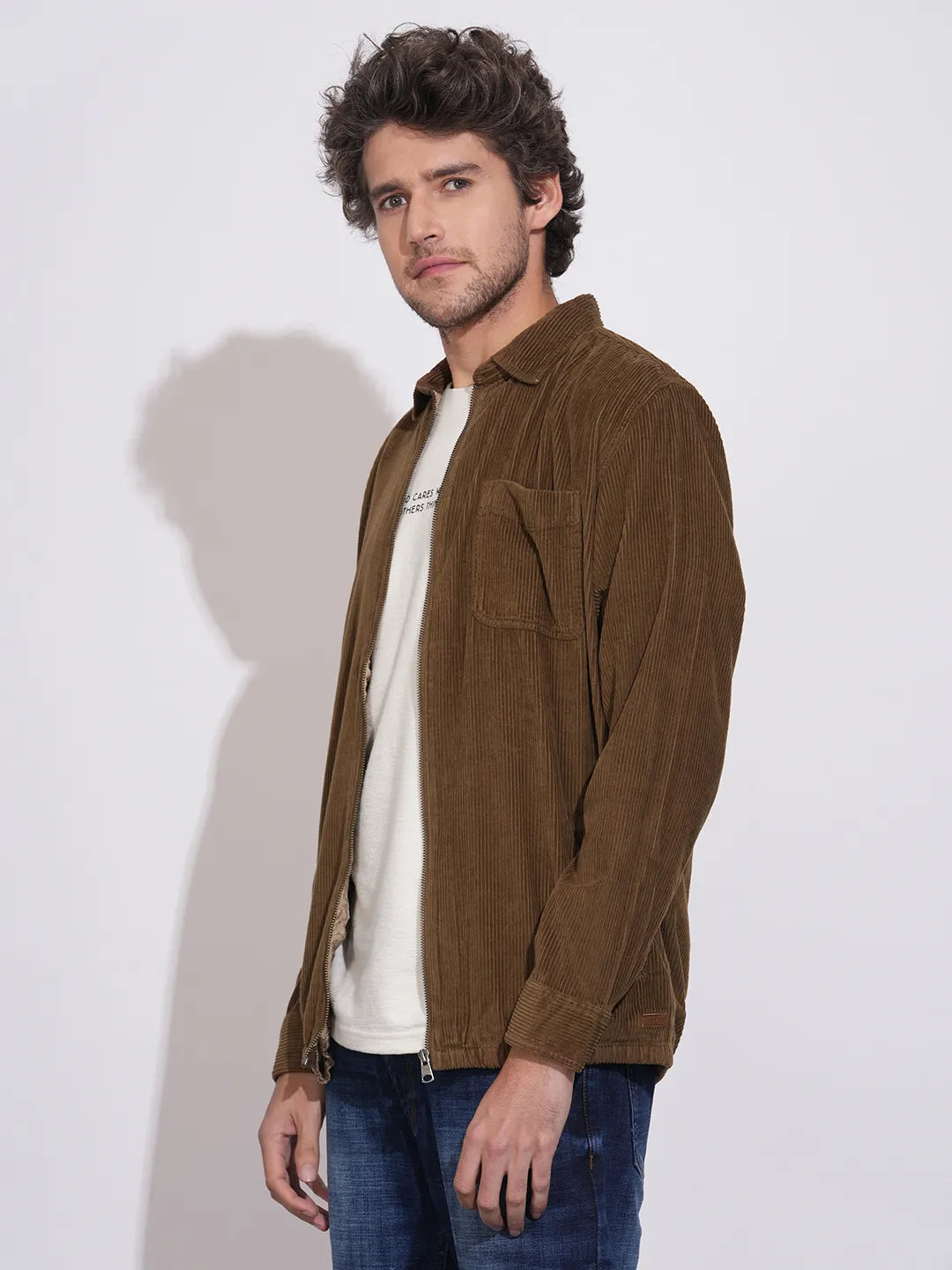 Brown Regular Fit Regular Collar Men's Shacket by Being Human Clothing