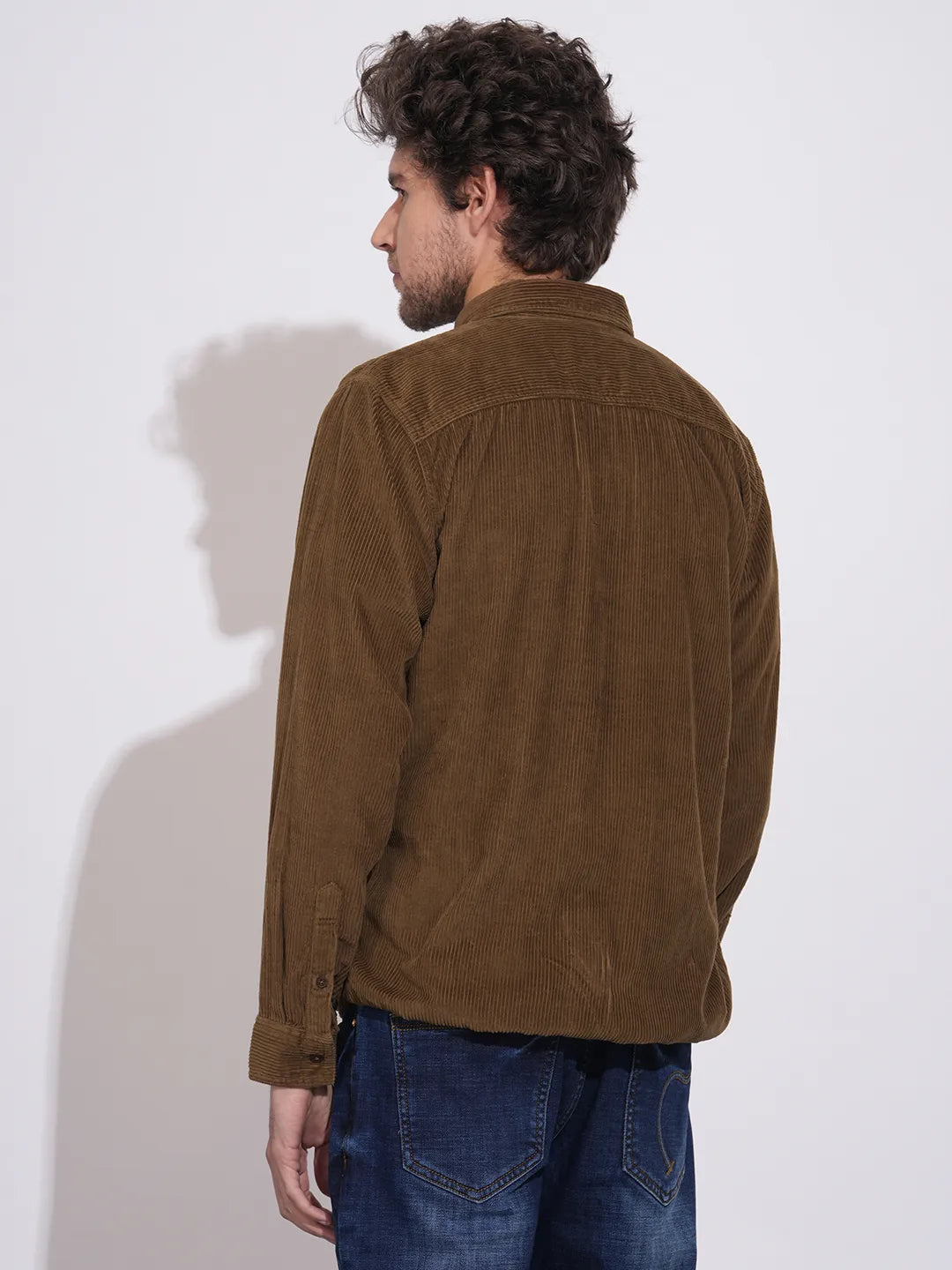 Brown Regular Fit Regular Collar Men's Shacket by Being Human Clothing