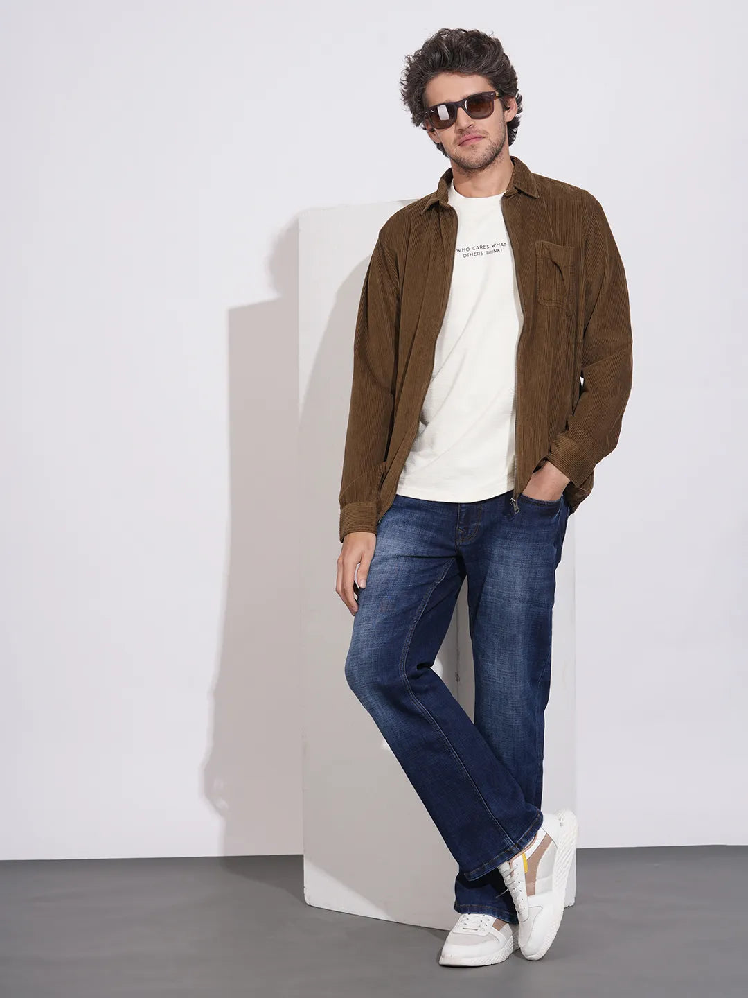 Brown Regular Fit Regular Collar Men's Shacket by Being Human Clothing