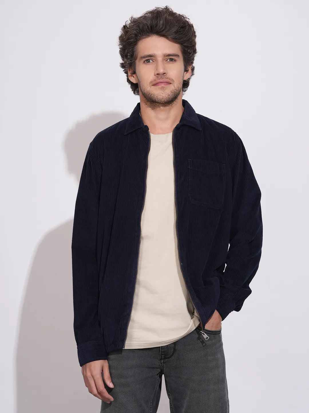 Navy Regular Fit Regular Collar Men's Shacket by Being Human Clothing