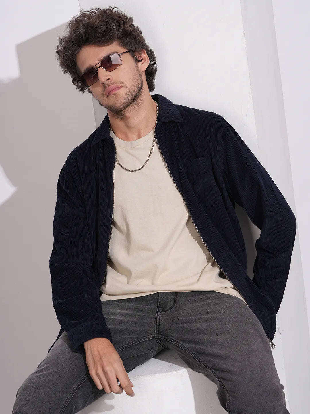 Navy Regular Fit Regular Collar Men's Shacket by Being Human Clothing