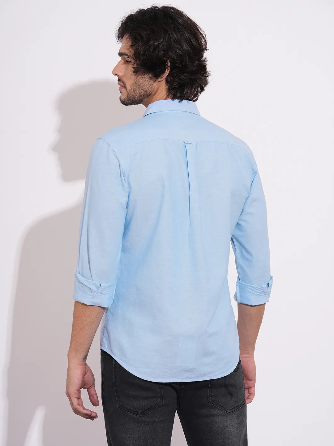 Being Human Men's Light Blue Color-Block Full Sleeves Shirt