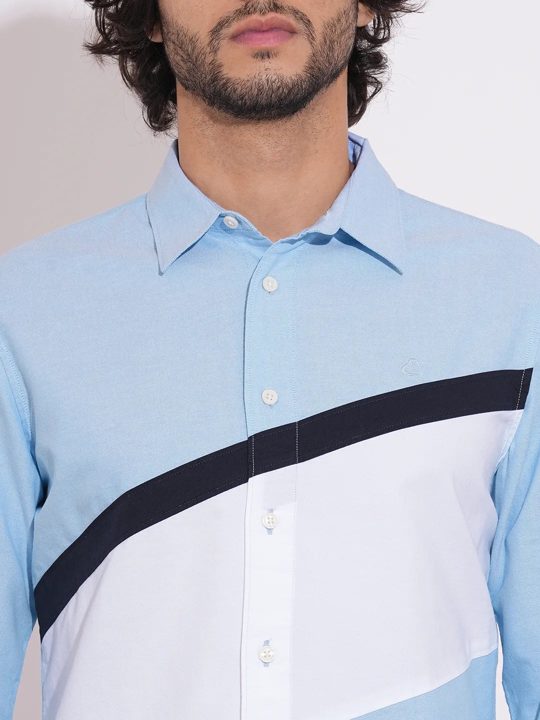 Being Human Men's Light Blue Color-Block Full Sleeves Shirt