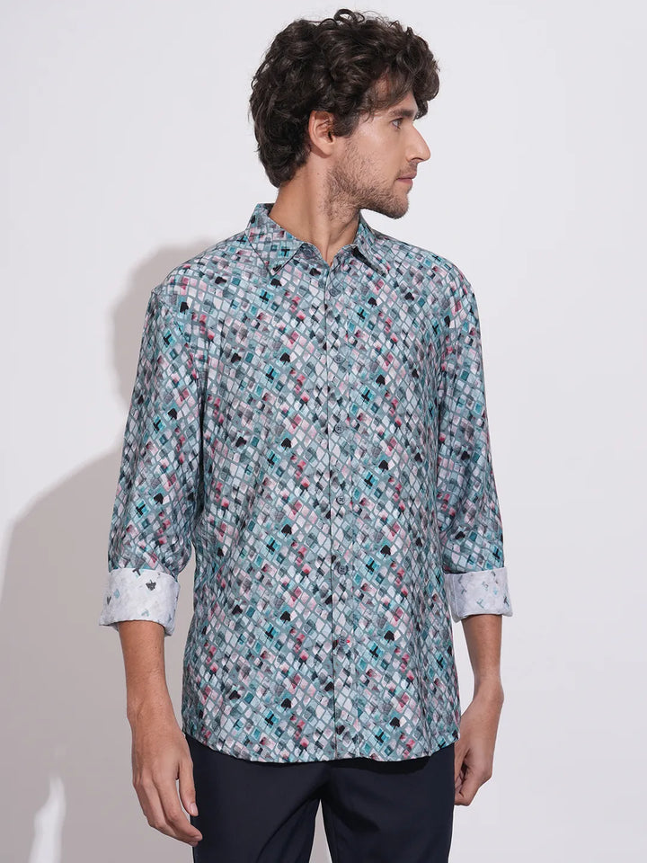 Grey Moderno Fit Regular Collar Long Sleeves Viscose Blend Men's Shirt