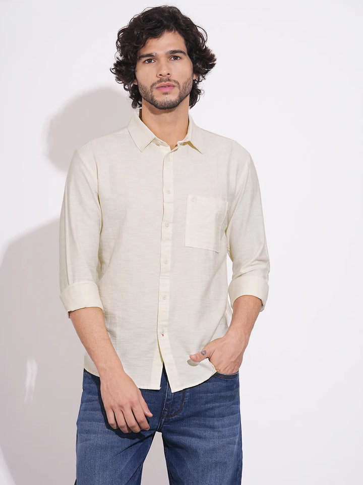 Beige Moderno Fit Regular Collar Long Sleeves Cotton Blend Men's Shirt