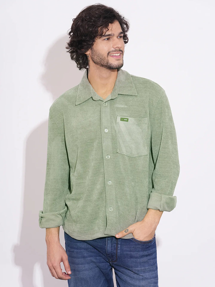 Grey Moderno Fit Regular Collar Long Sleeves Men's Shacket