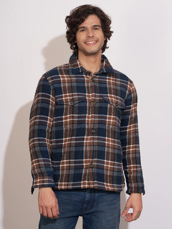 Blue Moderno Fit Regular Collar Long Sleeves Men's Shacket by Being Human Clothing