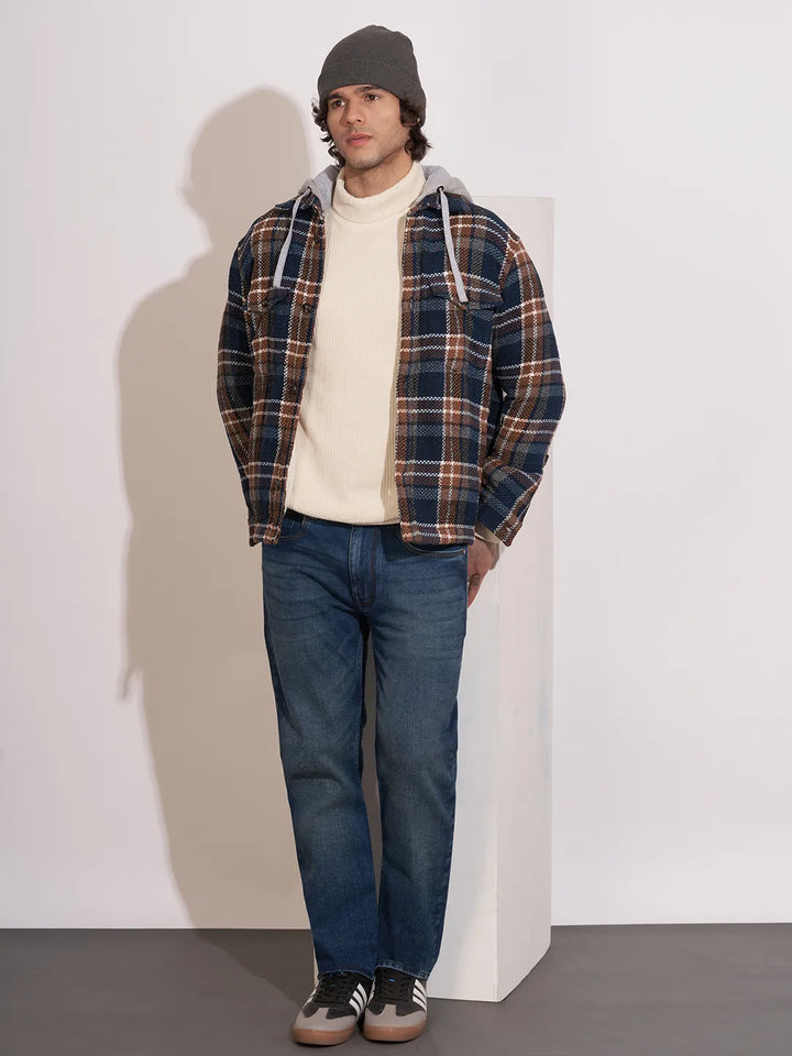 Blue Moderno Fit Regular Collar Long Sleeves Men's Shacket