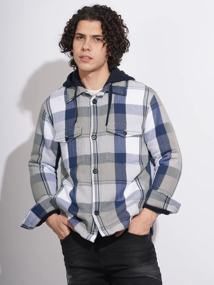White Moderno Fit Regular Collar Long Sleeves Men's Shacket by Being Human Clothing