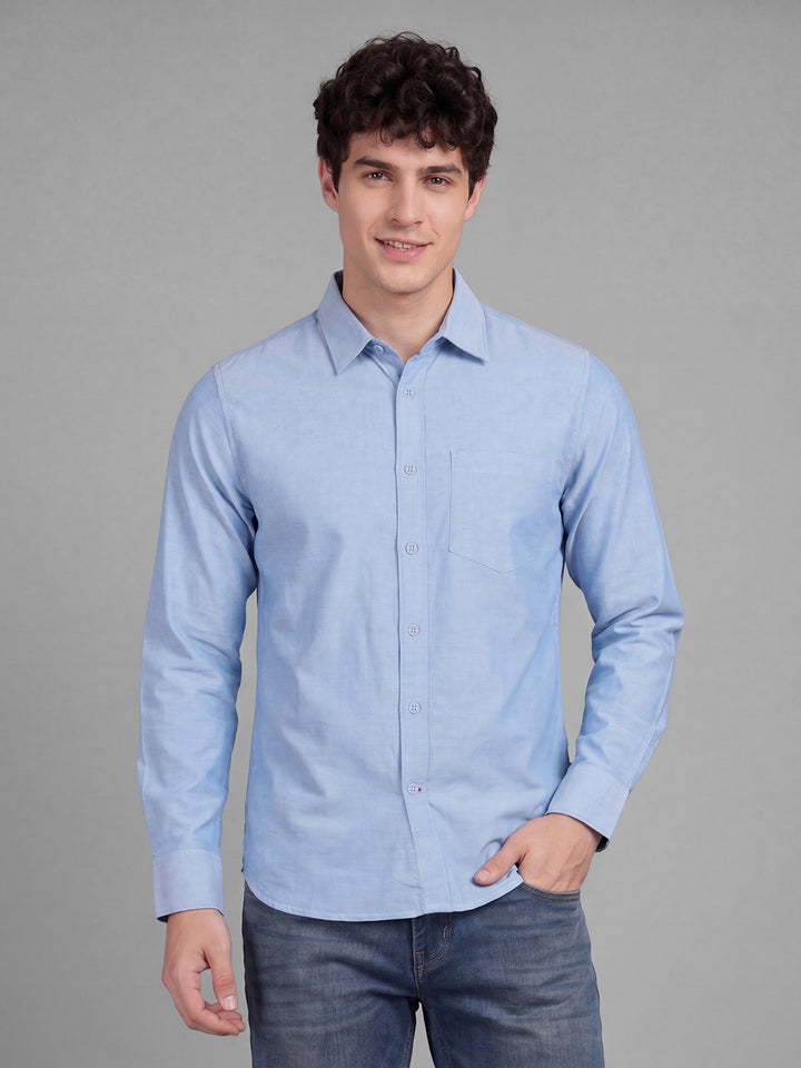 Light Blue Regular Fit Full Sleeve Pure Cotton Men's Shirt