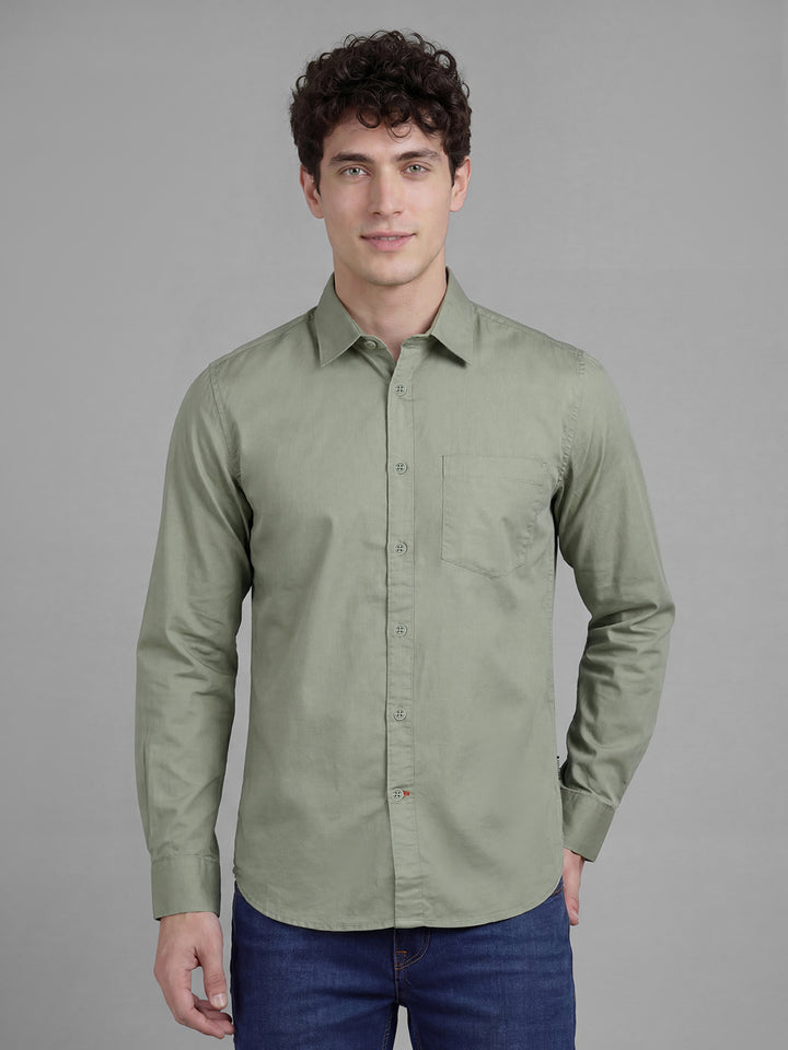 Light Olive Regular Fit Full Sleeve Pure Cotton Men's Shirt by Being Human Clothing
