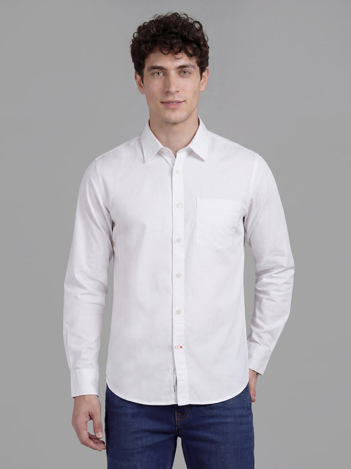 White Regular Fit Full Sleeve Pure Cotton Men's Shirt by Being Human Clothing
