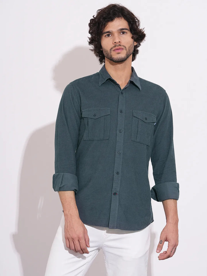 Grey Moderno Fit Regular Collar Long Sleeves Cotton Men's Shirt