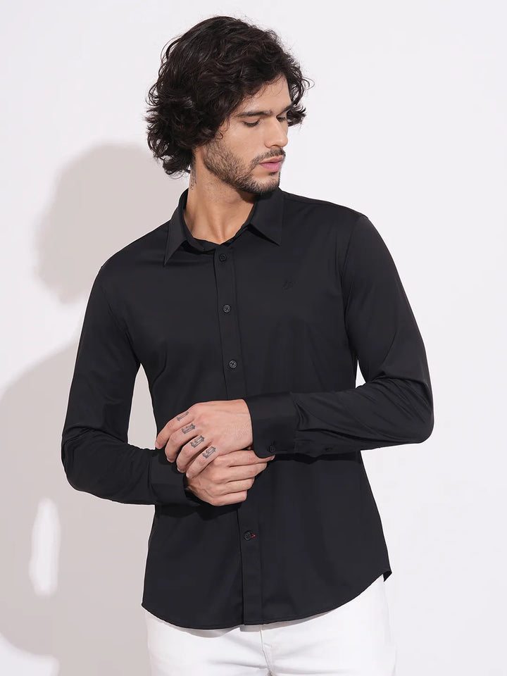 Black Regular Fit Regular Collar Men's Shirt by Being Human Clothing