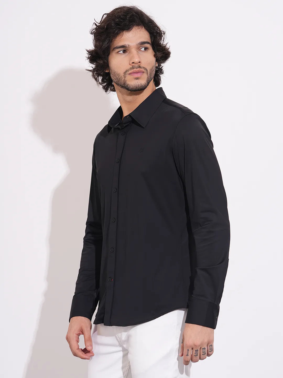 Men's Black Spread Collar Shirt by Being Human Clothing