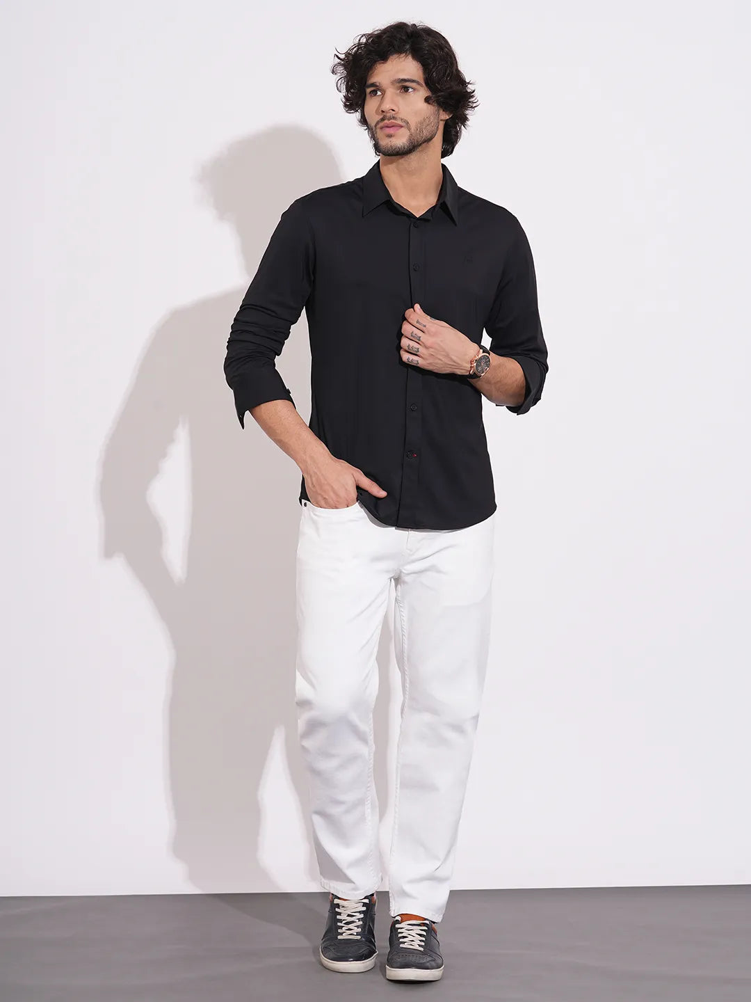 Men's Black Spread Collar Shirt by Being Human Clothing