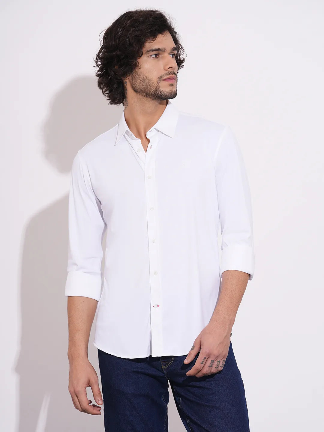 Being Human Men's White Spread Collar Shirt