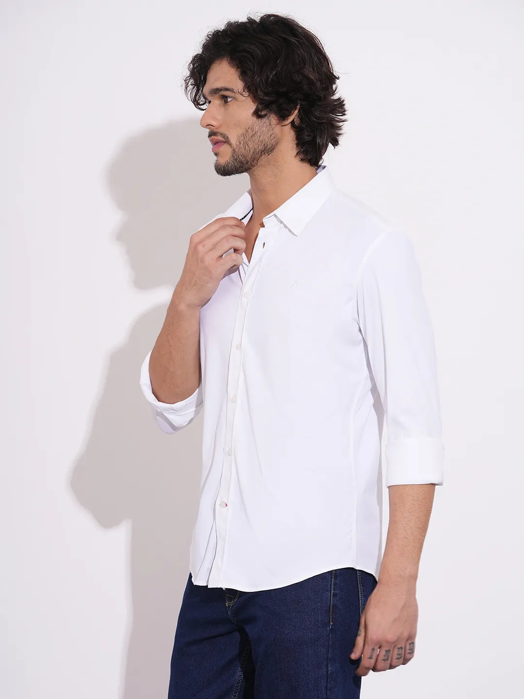 Being Human Men's White Spread Collar Shirt