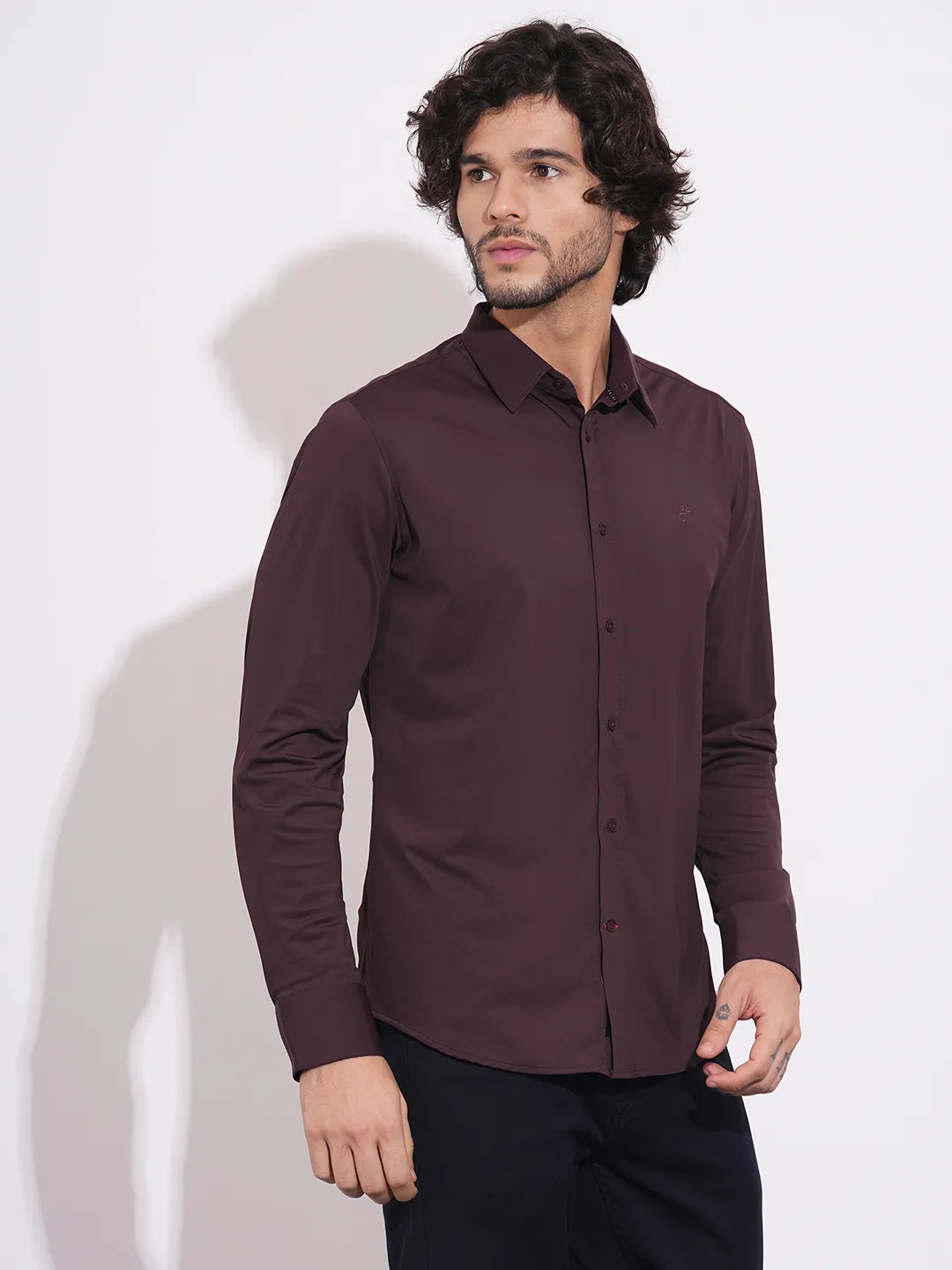 Being Human Men's Wine Spread Collar Shirt