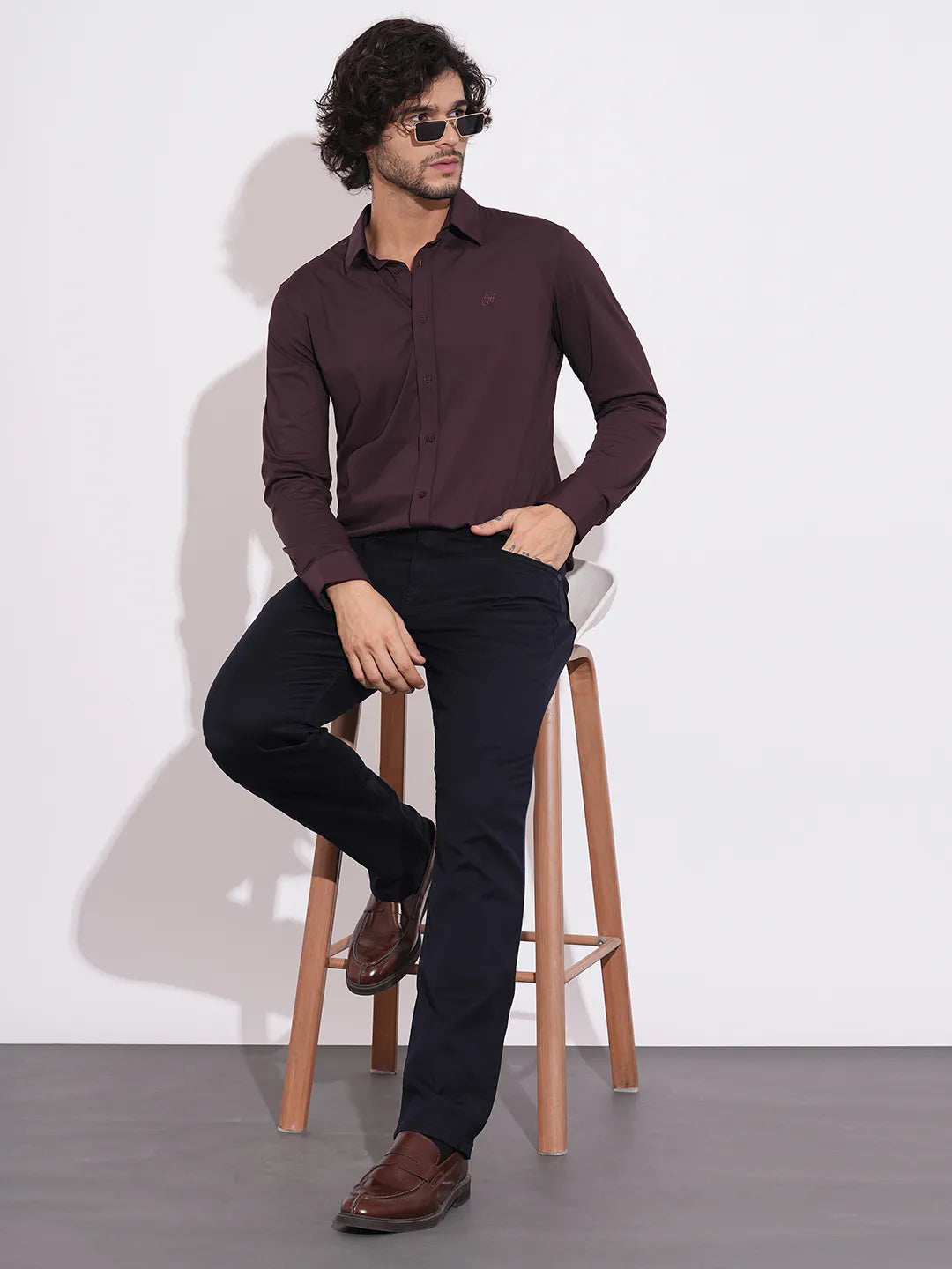 Being Human Men's Wine Spread Collar Shirt