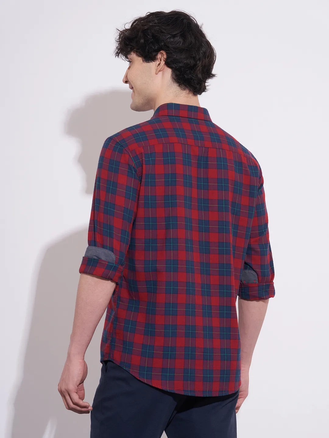 Men's Red Button-Down Collar Checked Shirt by Being Human Clothing