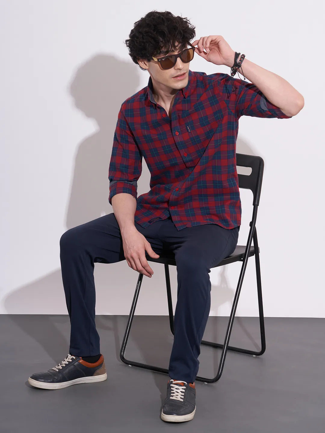 Men's Red Button-Down Collar Checked Shirt by Being Human Clothing