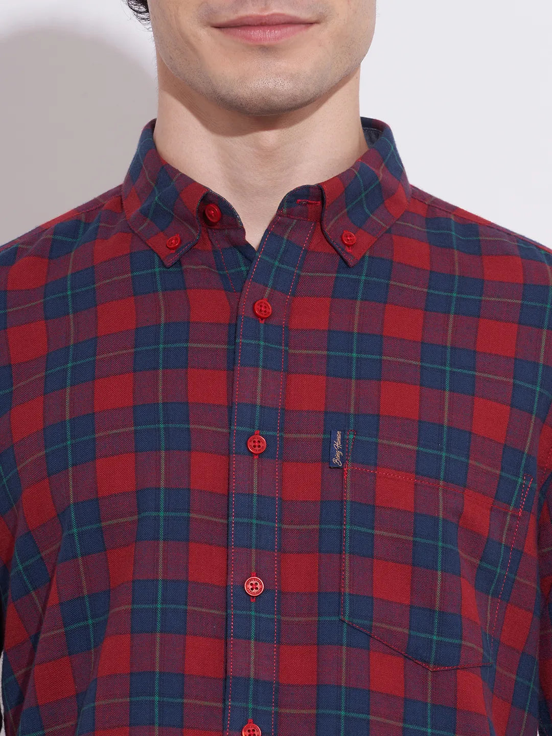 Men's Red Button-Down Collar Checked Shirt by Being Human Clothing