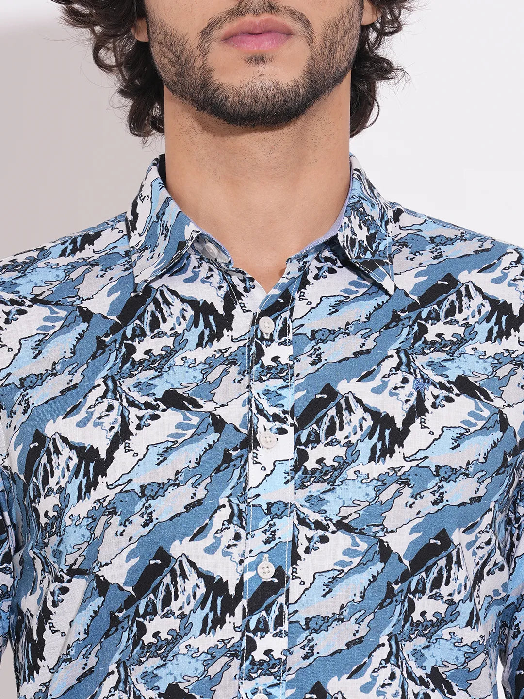 Men's Blue Abstract Print Spread Collar Shirt by Being Human Clothing