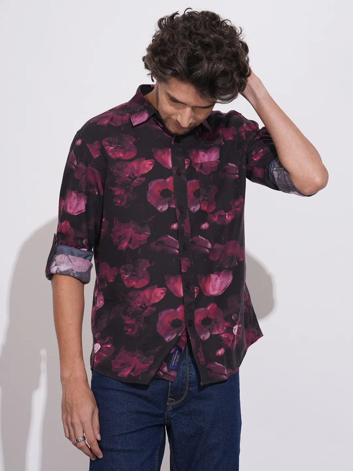 Red Moderno Fit Regular Collar Men's Shirt by Being Human Clothing