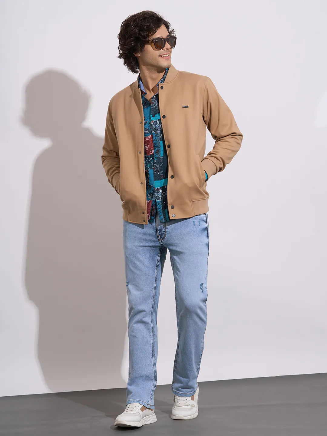 Men's Blue Abstract Print Spread Collar Shirt by Being Human Clothing