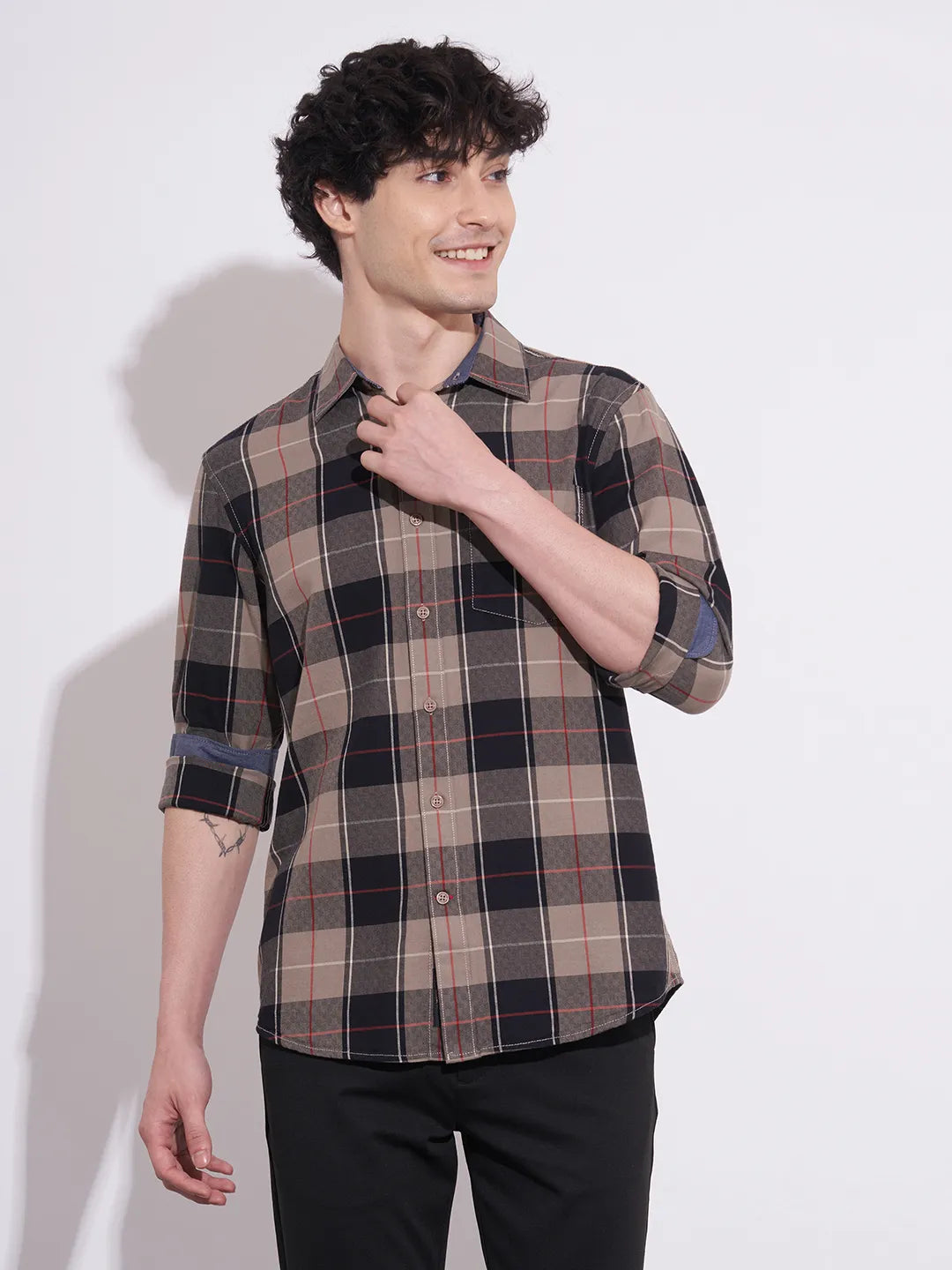 Men's Checked Khaki Shirt by Being Human Clothing