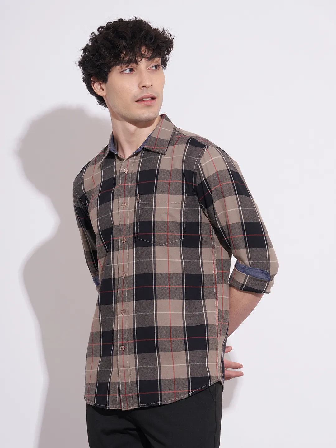 Men's Checked Khaki Shirt by Being Human Clothing