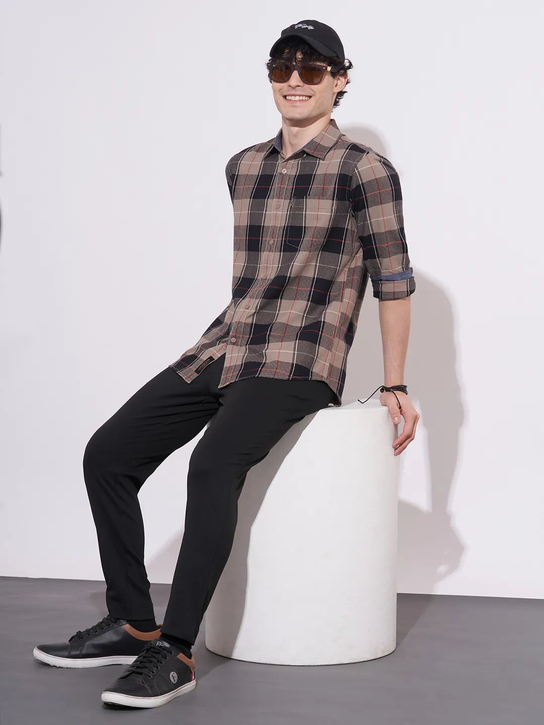 Men's Checked Khaki Shirt by Being Human Clothing