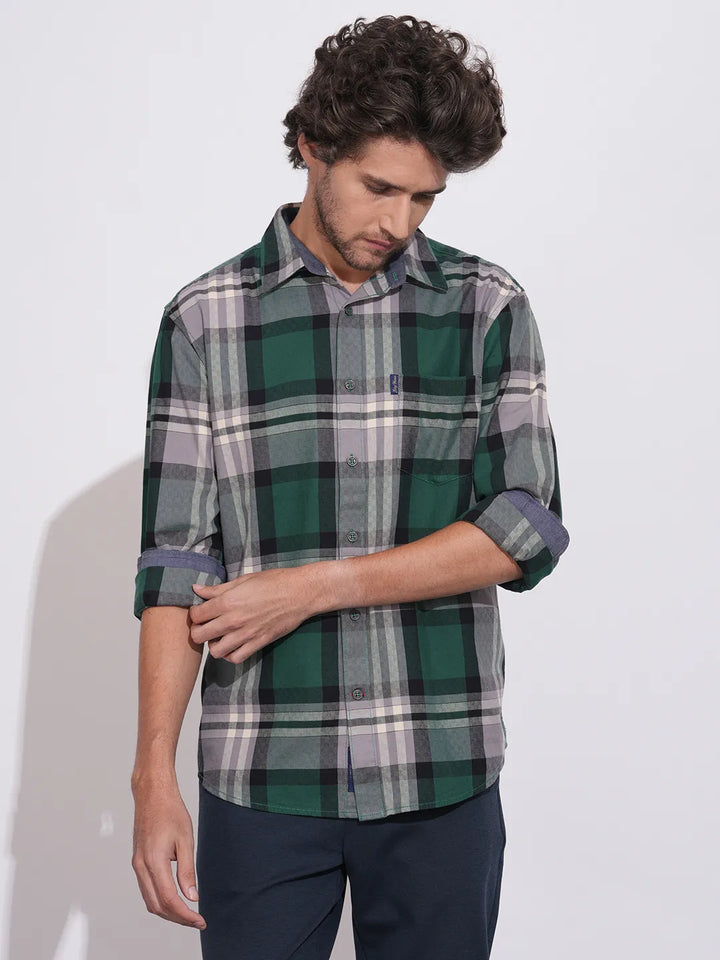 Green Regular Fit Regular Collar Men's Shirt by Being Human Clothing