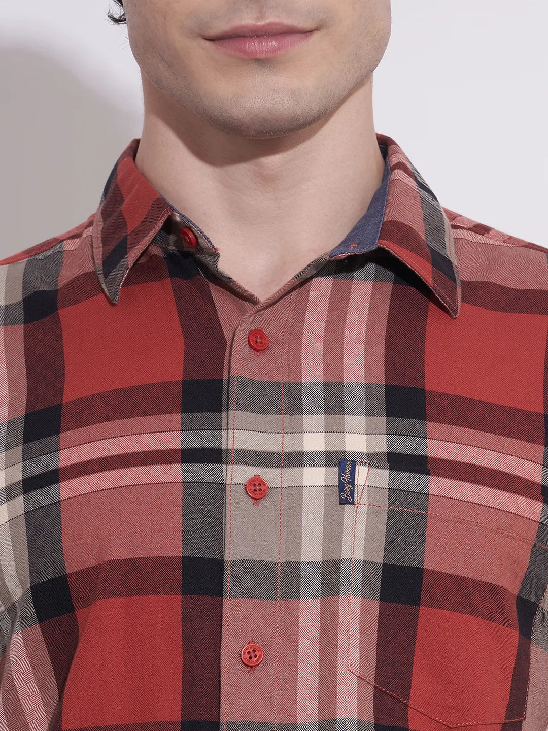 Being Human Men's Red Checked Spread Collar Shirt