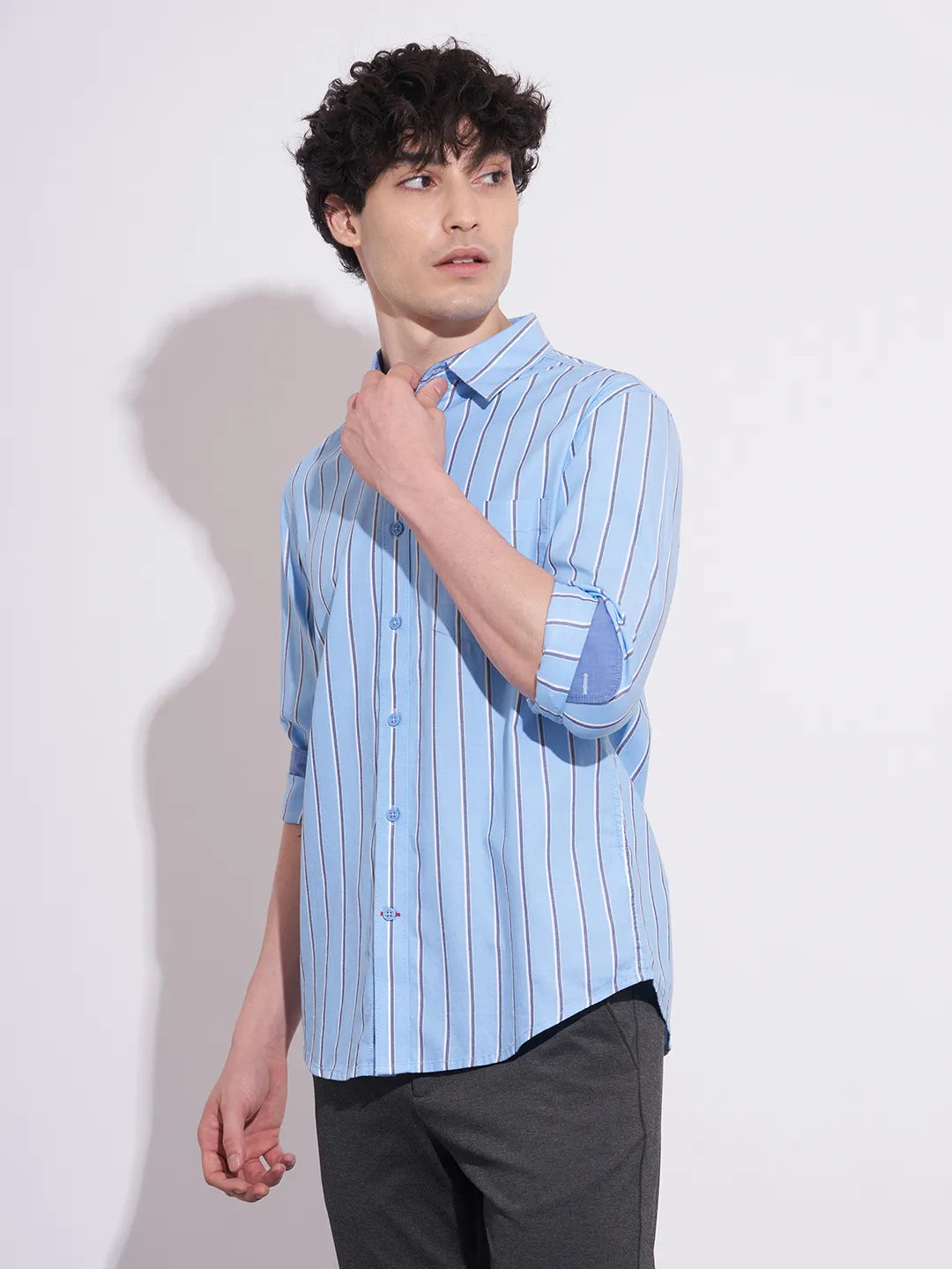 Men's Blue Striped Spread Collar Shirt by Being Human Clothing