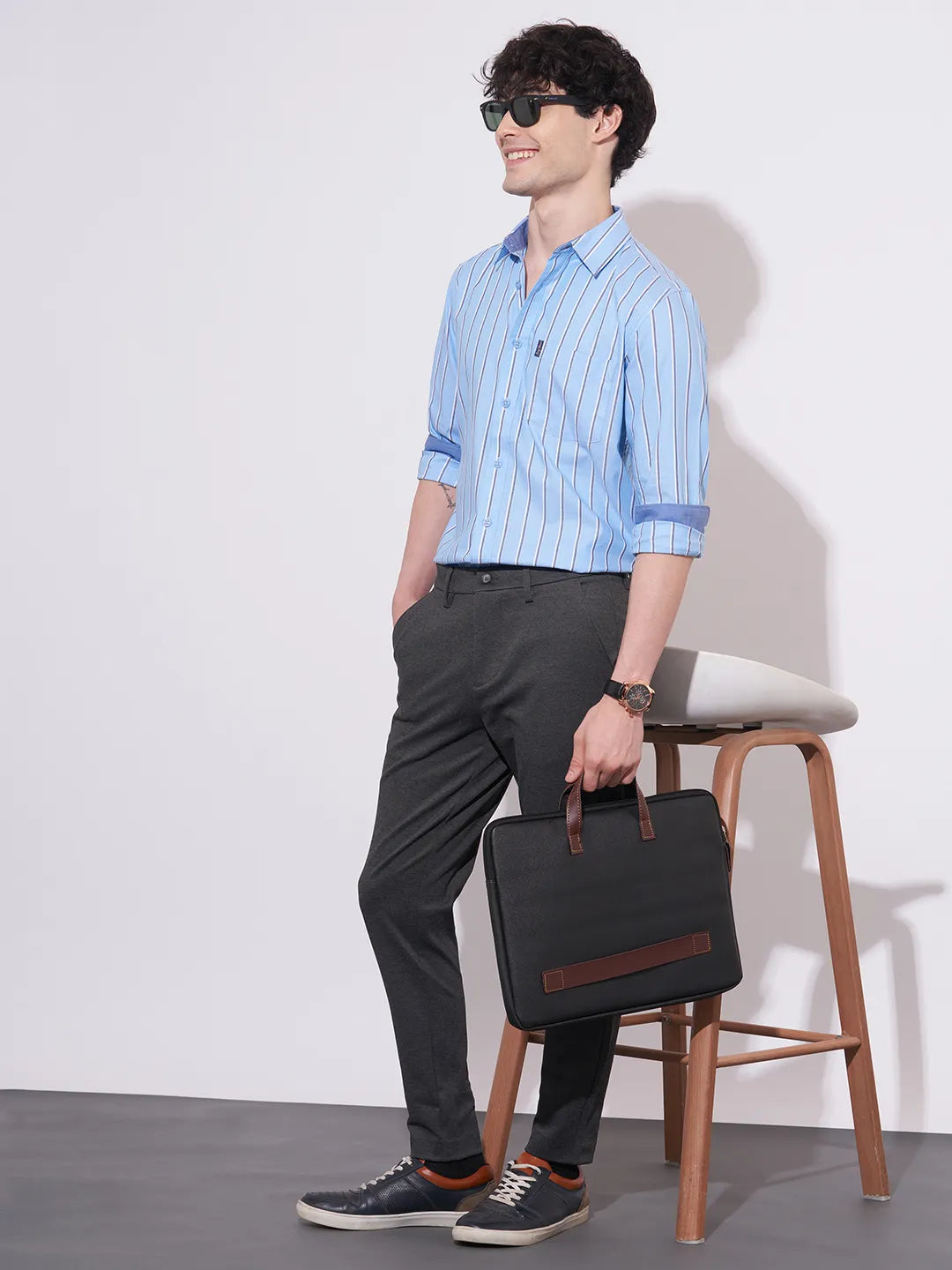 Men's Blue Striped Spread Collar Shirt by Being Human Clothing