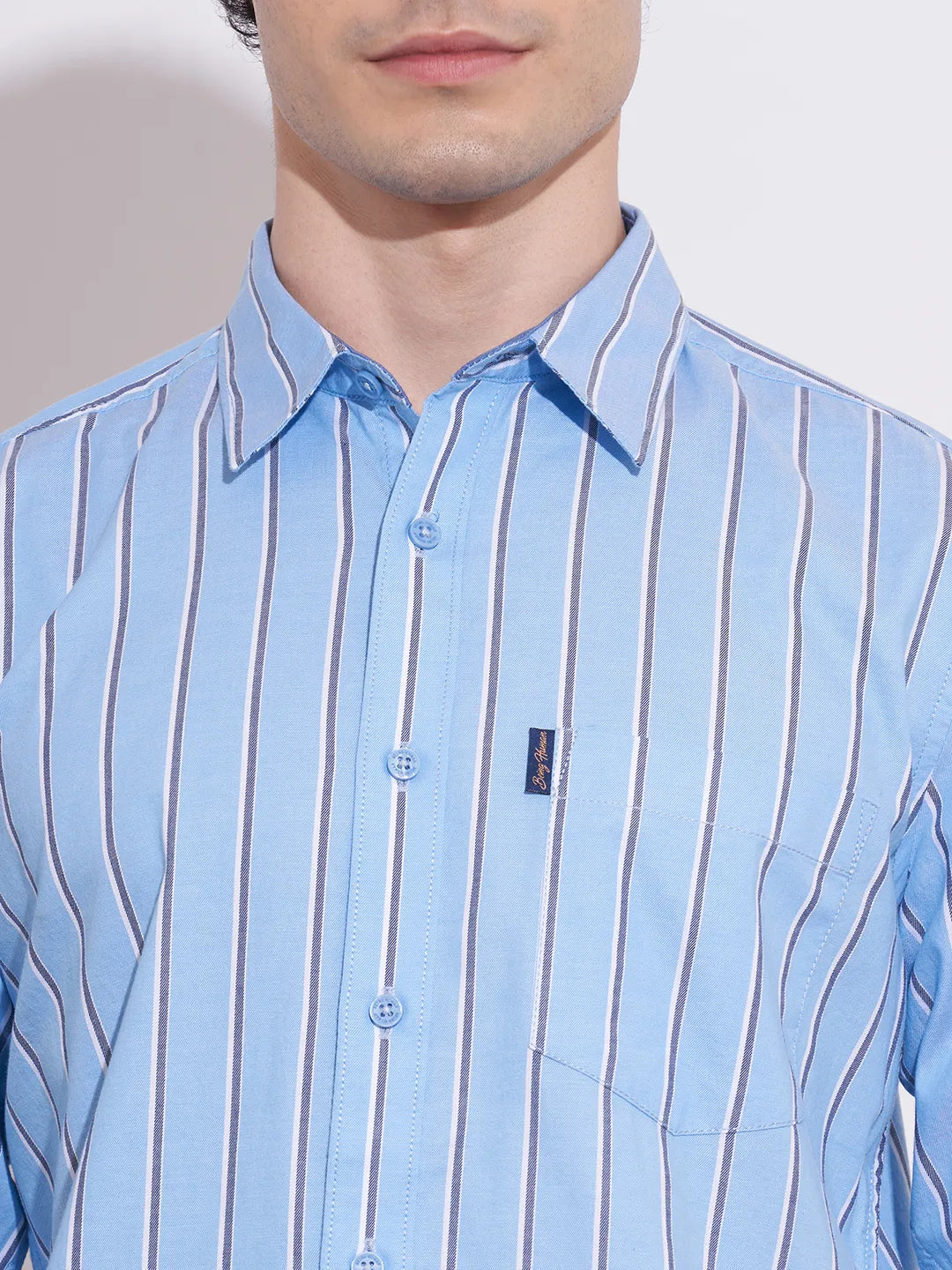 Men's Blue Striped Spread Collar Shirt by Being Human Clothing