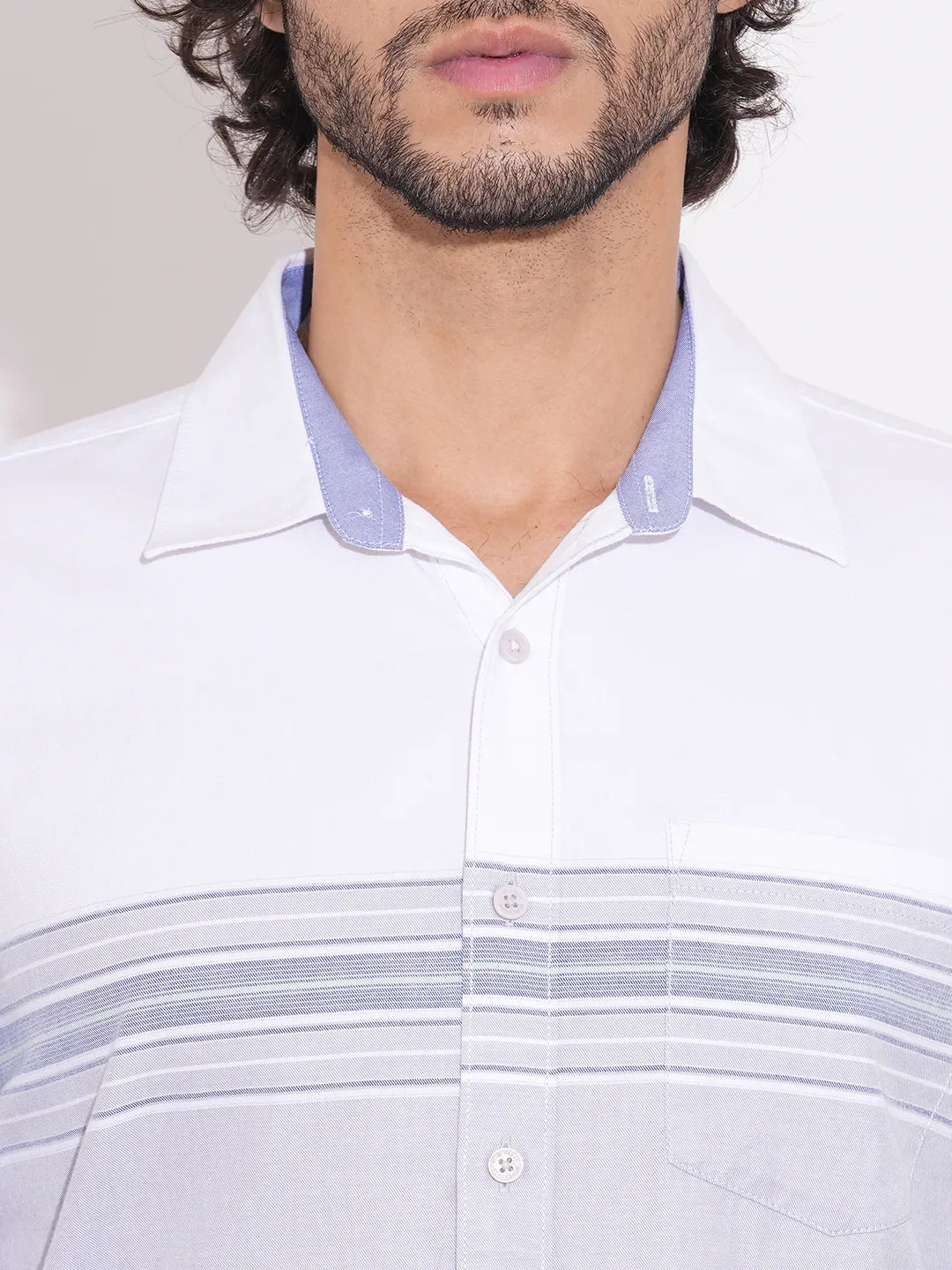 Being Human Men's Light Blue Color-Block Spread Collar Shirt