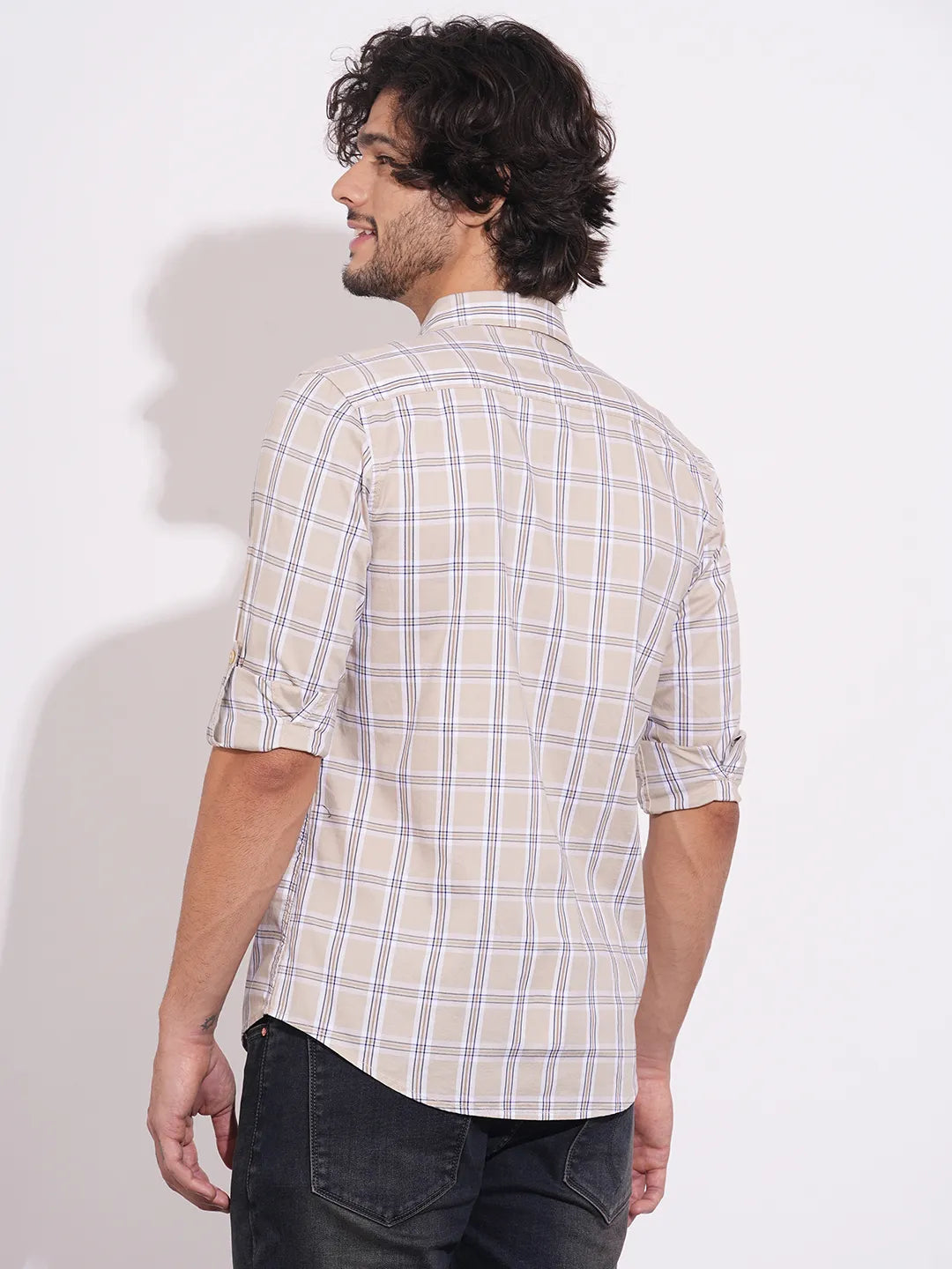 Men's Brown Checked Full Sleeves Shirt by Being Human Clothing