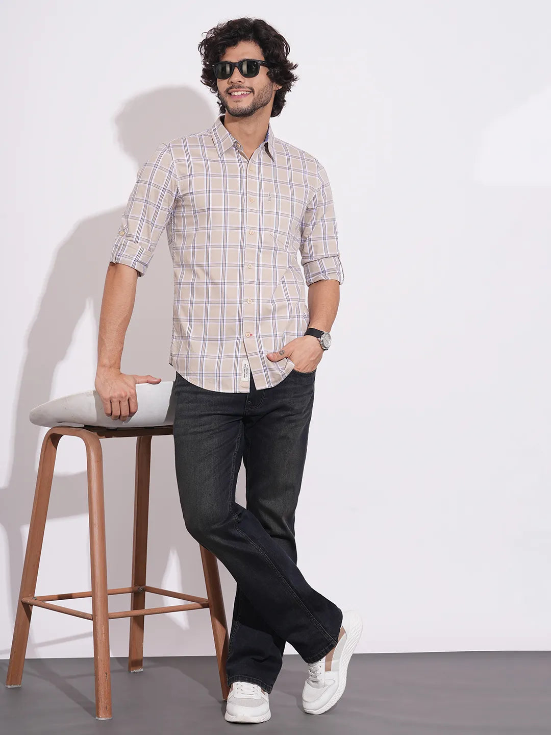 Men's Brown Checked Full Sleeves Shirt by Being Human Clothing