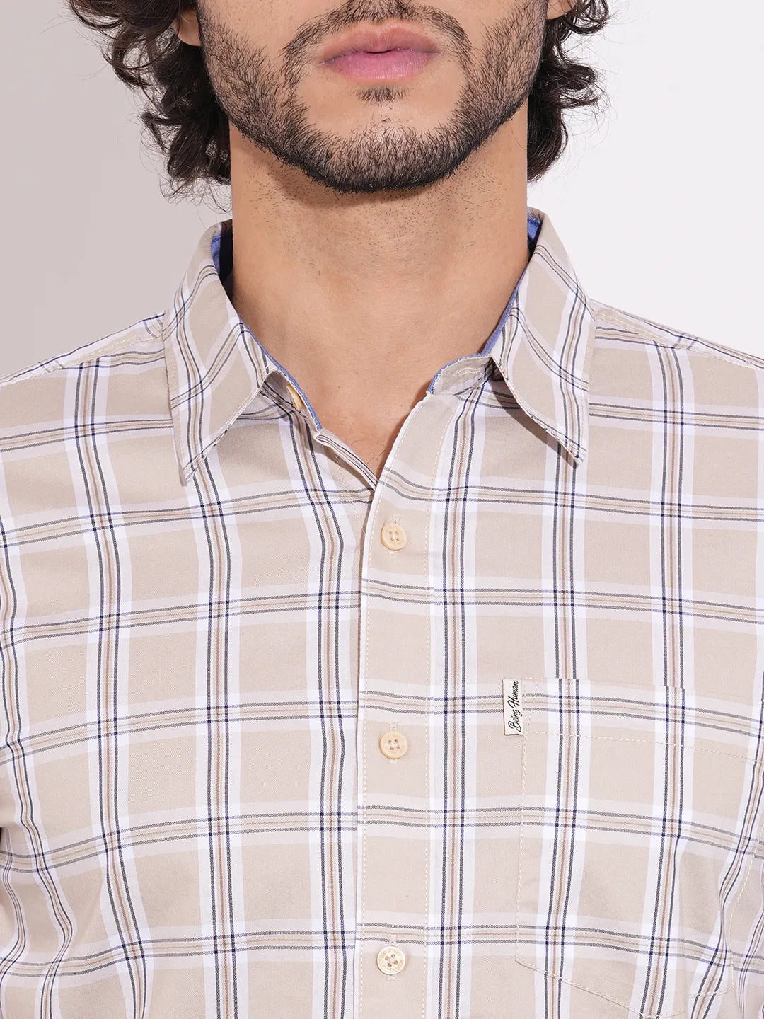 Men's Brown Checked Full Sleeves Shirt by Being Human Clothing