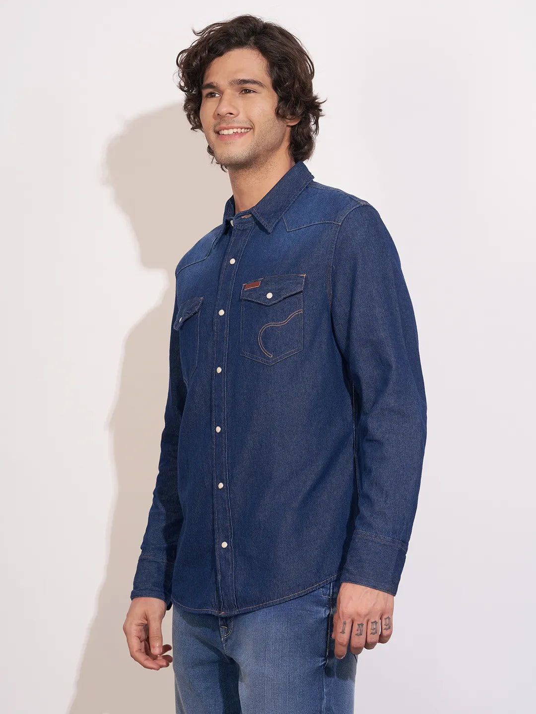 Dark Blue Moderno Fit Regular Collar Men's Shirt by Being Human Clothing