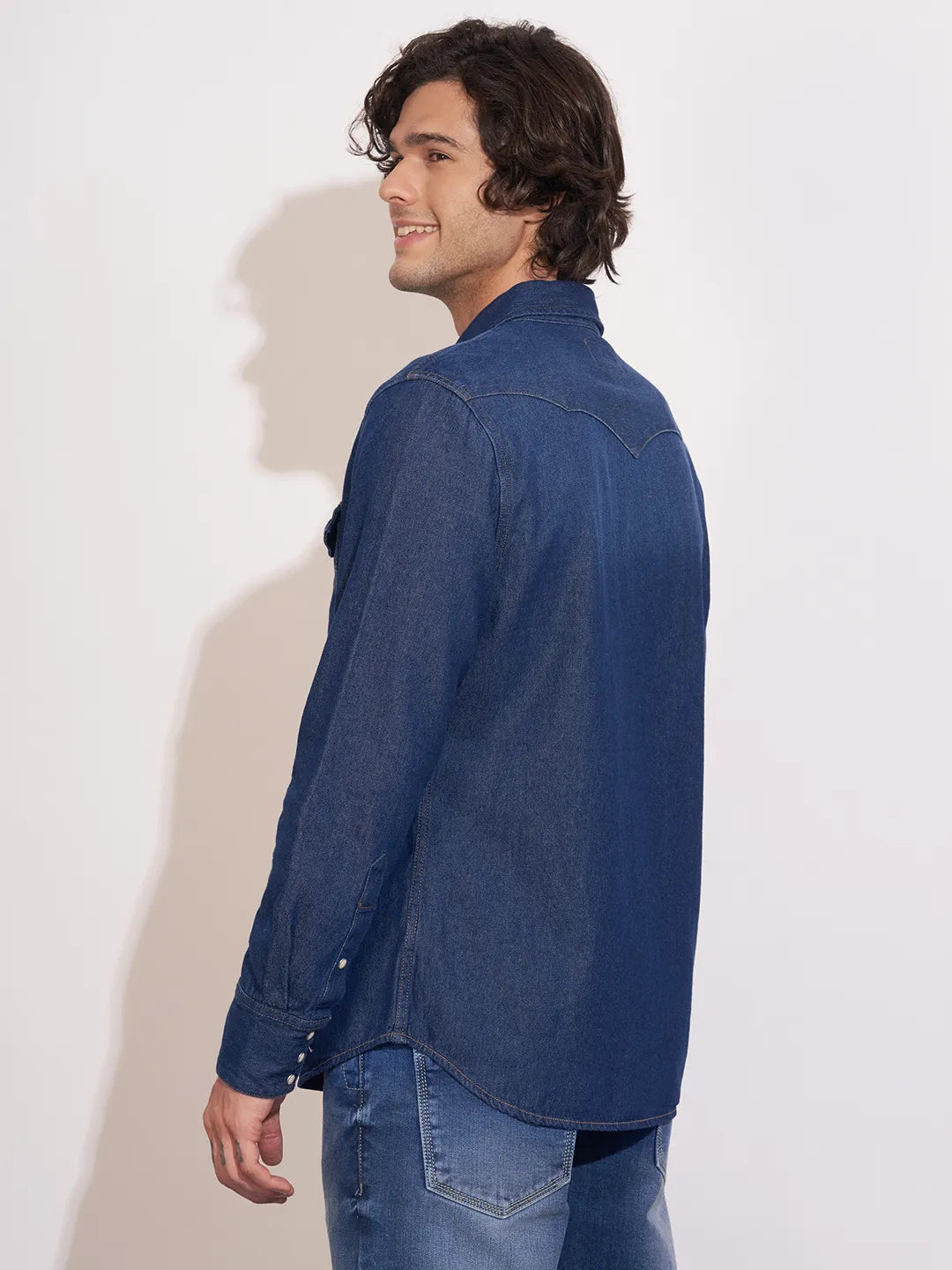 Dark Blue Moderno Fit Regular Collar Men's Shirt by Being Human Clothing