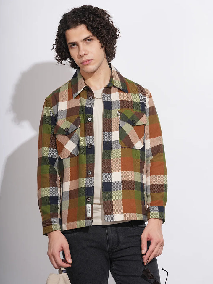 Green Moderno Fit Regular Collar Men's Shacket by Being Human Clothing