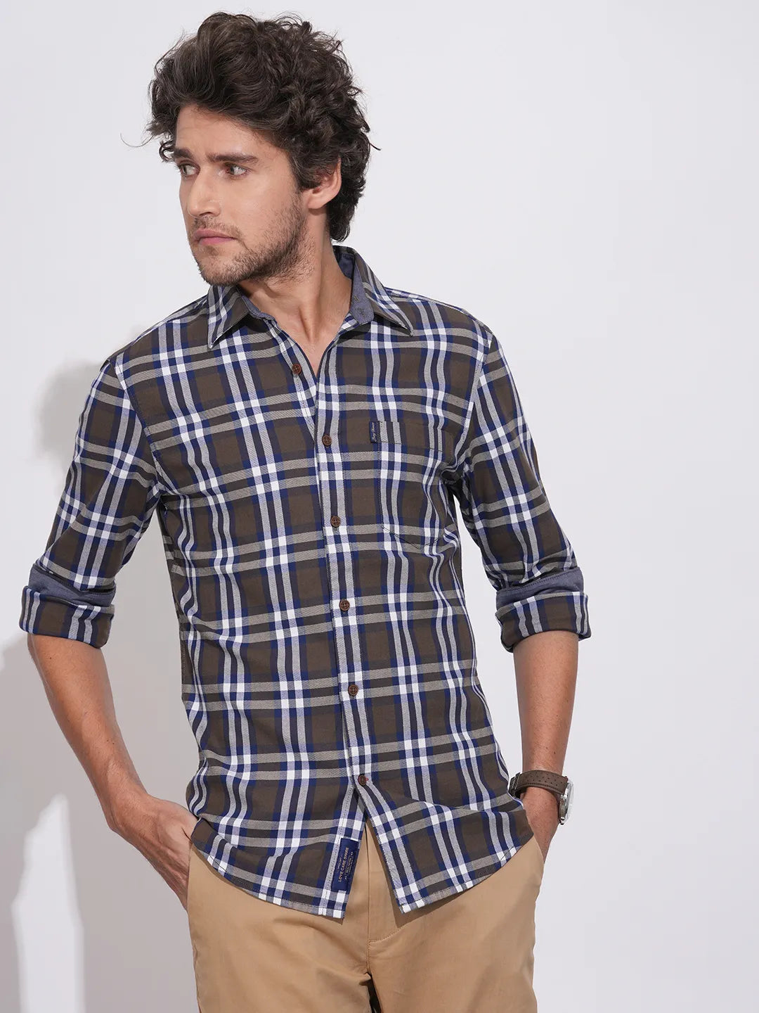 Brown Moderno Fit Regular Collar Men's Shacket by Being Human Clothing