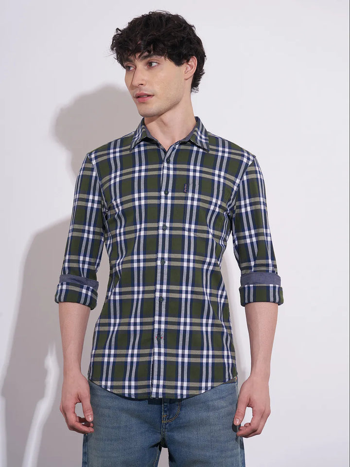 Green Moderno Fit Regular Collar Men's Shacket by Being Human Clothing