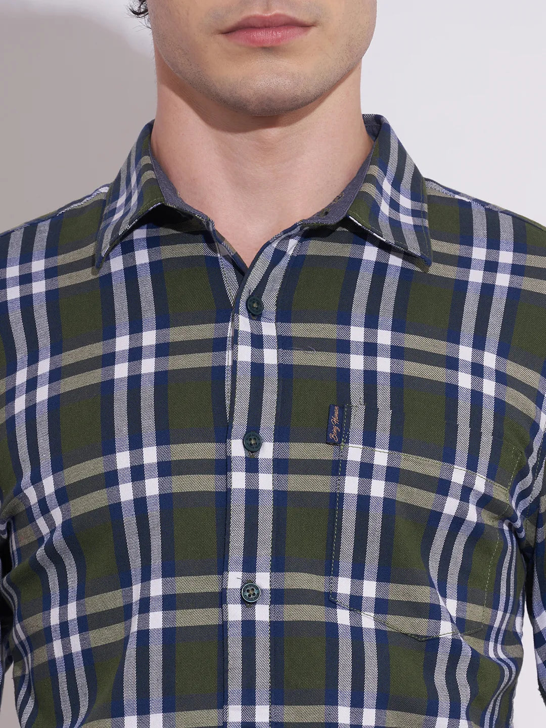 Being Human Men's Green Checked Spread Collar Shirt