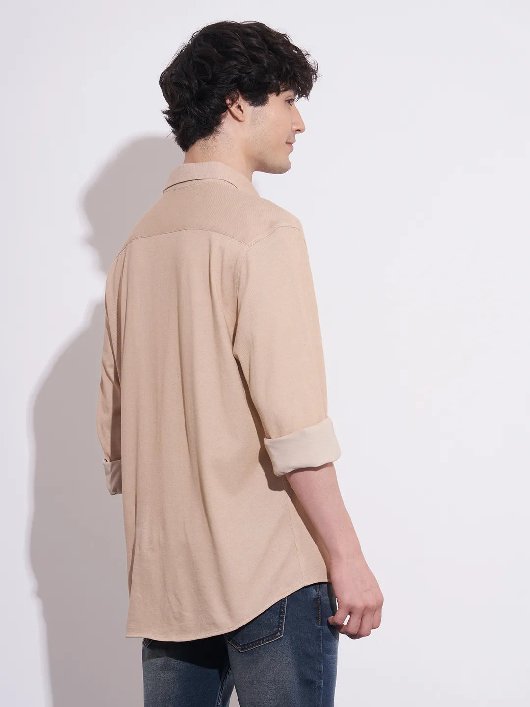 Being Human Men's Khaki Spread Collar Shirt